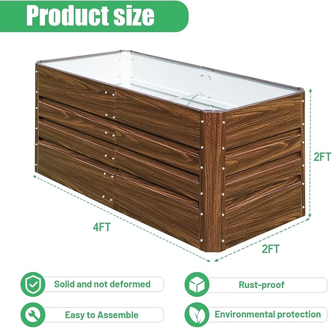 SnugNiture 2 Pcs 4x2x2FT Raised Garden Bed Galvanized Planter Garden Boxes Outdoor, Deep Root Planter Raised Bed for Vegetables Flowers Herbs,Brown