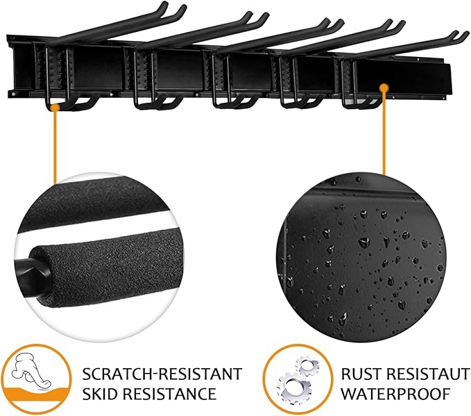 TORACK Garage Storage Organizer Systems, Wall Mount Overhead shelving, 48 inch Heavy Duty Steel Tool Racks, 6-Pack 12'' Double Hooks, 48 inch by 7 inch Floating Shelves, up to 1200Ibs