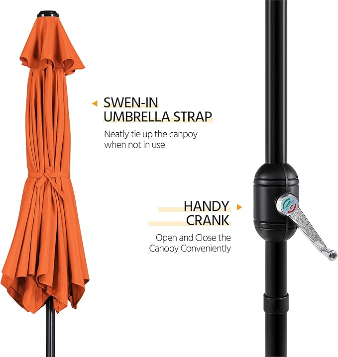 Yaheetech 9FT Patio Umbrella Outdoor with Heavy Duty Base Included,Table Umbrella with Push Button Tilt and Crank, UV Protection Waterproof for Yard/Outdoor/Wedding Parties and Events - Orange