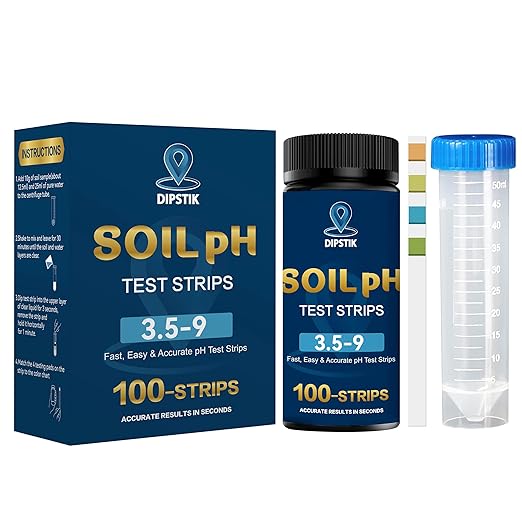 Soil Test Kit for pH 3.5–9 with Tube, 100 Soil pH Test Strips for Accurate Testing pH Level of Garden Lawn Flower Grass Vegetable Dirt Yard, Outdoor Indoor Plants