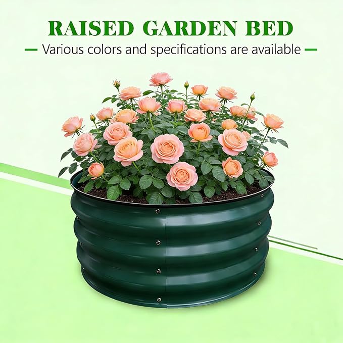 Round Raised Garden Bed for Seniors - Therapeutic Gardening, Durable Galvanized Metal Planter for Vegetables Flower Ferb, Weather-Resistant Outdoor Garden Box for All-Season