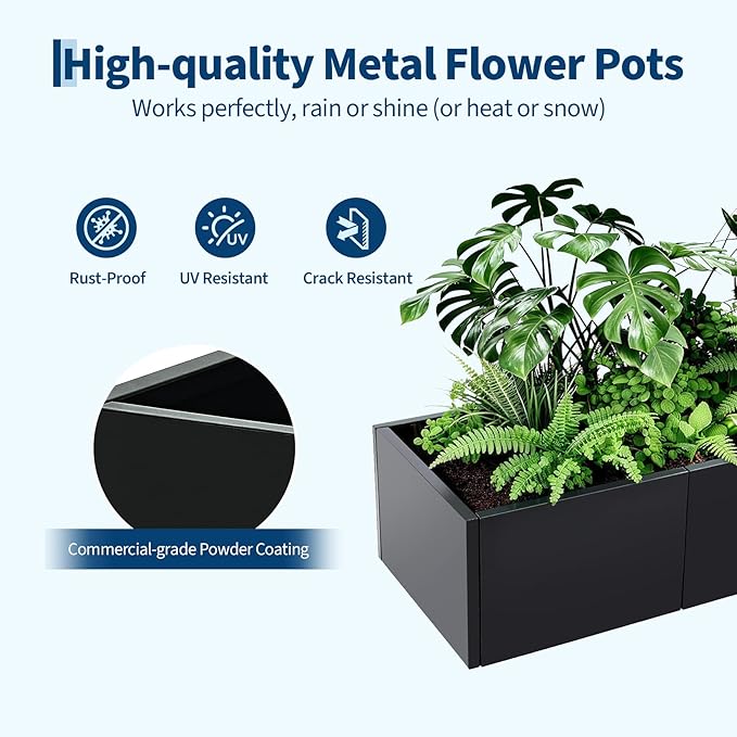 Garvee Extra Long Metal Planter Box, 68"X18"X12" Large Outdoor Rectangular Planter for Garden & Patio, Heavy Duty Steel Raised Garden Bed with Snap-on Assembly and Open Base Design