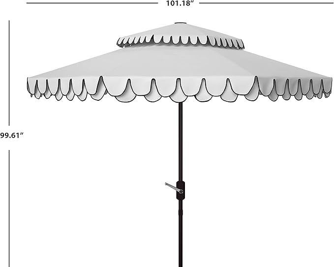SAFAVIEH 9ft Outdoor Patio Umbrella, Double Top, Valance, Ivory & Black Trim, Double Top, Auto Crank Tilt, UV Resistant for Deck, Backyard, Poolside (PAT8206E)
