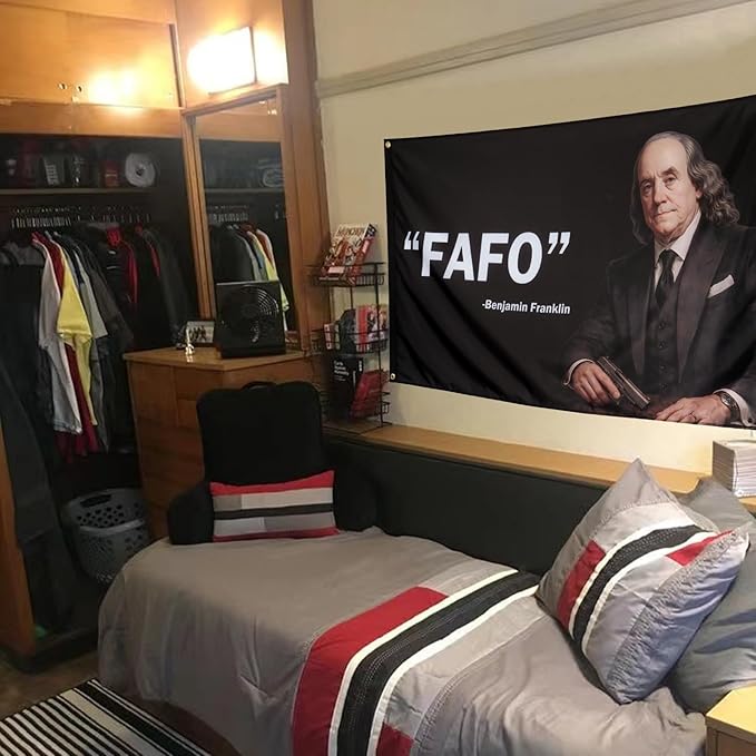 ZKflager FAFO Funny Quote Flags For Room Guys Meme Cool Benjamin Franklin Flags Banner 3x5 Feet College Dorm Bedroom Wall Man Cave Frat Indoor Outdoor New BF Version