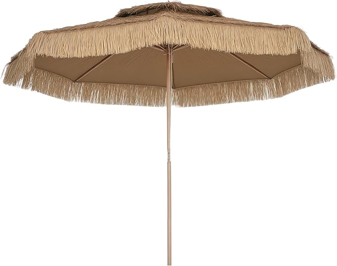 Outsunny 10FT Hula Thatched Tiki Patio Umbrella, 2-Tier Tropical Hawaiian Style Outdoor Umbrella with 8 Ribs, UPF30+, for Garden, Backyard, Deck, Pool, Natural