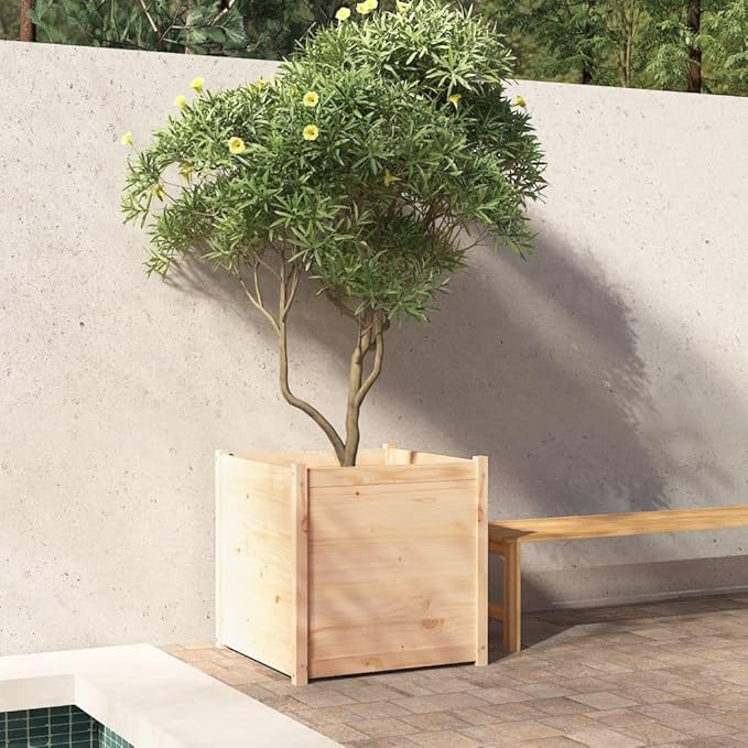 Raised Garden Bed Planter Box 27.6"x27.6"x27.6" Solid Wood Pine Outdoor Garden Box Elevated Raised Planter for Flower and Vegetable Garden Beds