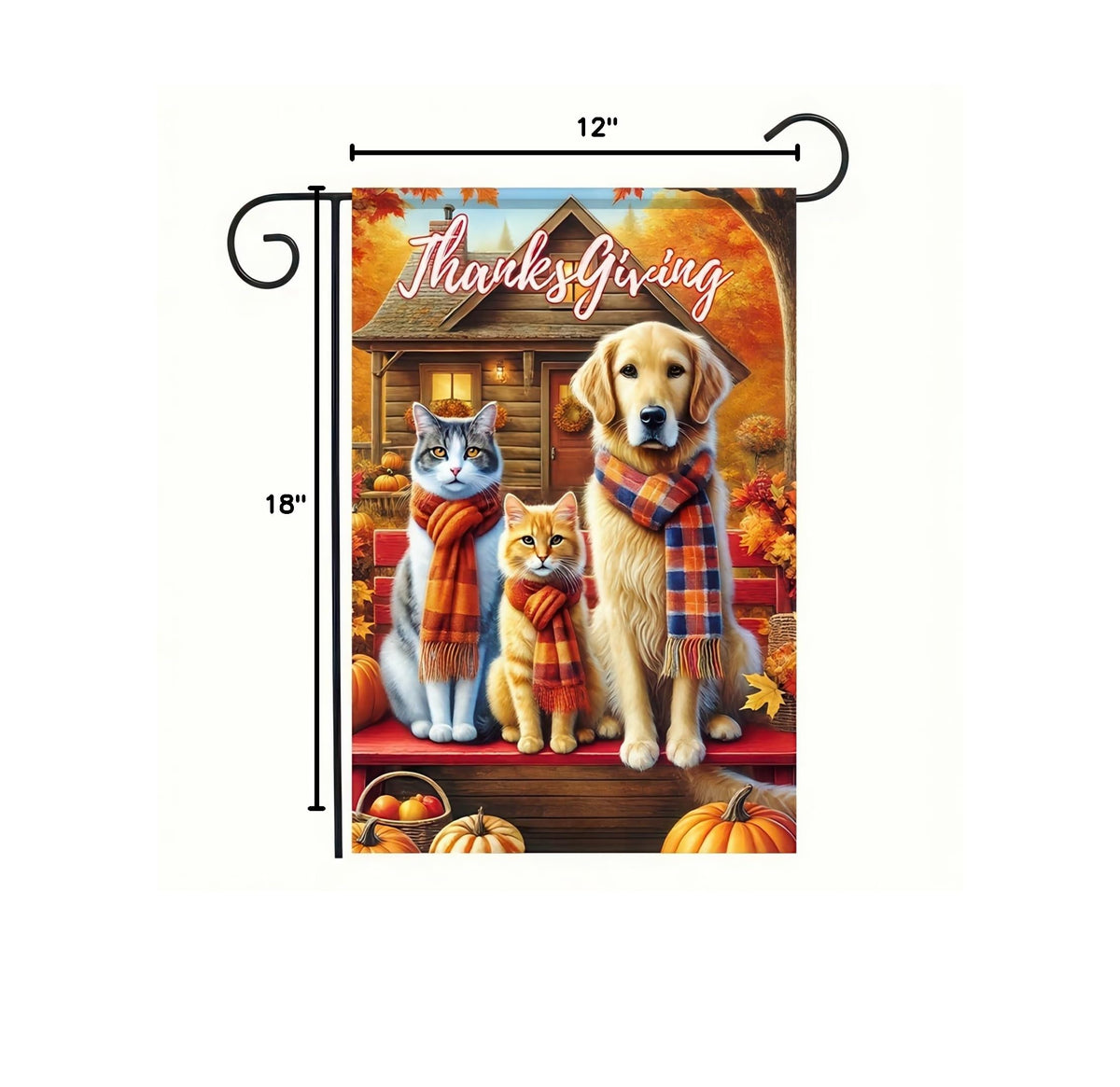 Thanksgiving Dog and Cat Garden Flag 12x18 Inch Fall Yard Decor (Cat and Dog)