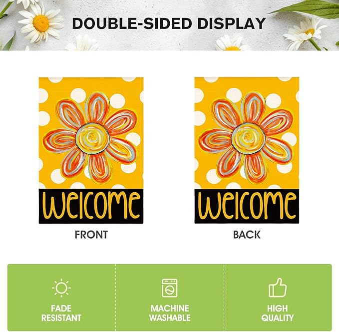 AVOIN colorlife Summer Floral House Flag 28x40 Inch Double Sided Outside, Polka Dots Welcome Seasonal Yard Outdoor Flag