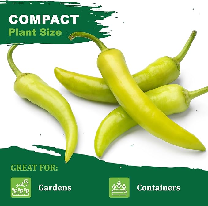 TKE Farms & Gardens - Sweet Banana Pepper Seeds for Planting, 1 Gram, 140+ Heirloom Seeds, Non-GMO, Instructions Included, Capsicum annuum, Qty 1