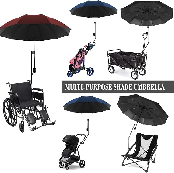 UPF 50+ Beach Umbrella with Adjustable Universal Clamp