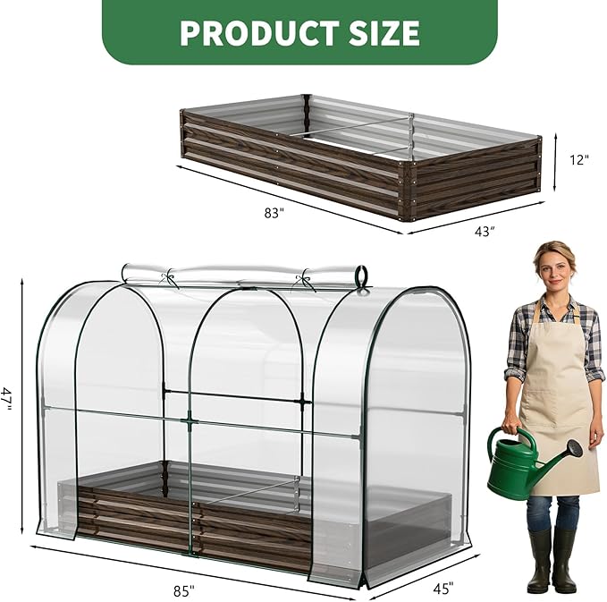 Galvanized Raised Garden Bed for Gardening Vegetables with Cover, 82.7"x43.3"x47.2" Outdoor Metal Planter Box Kit with Roll-Up Large Screen Windows Mini Greenhouse for Growing Vegetables Flower