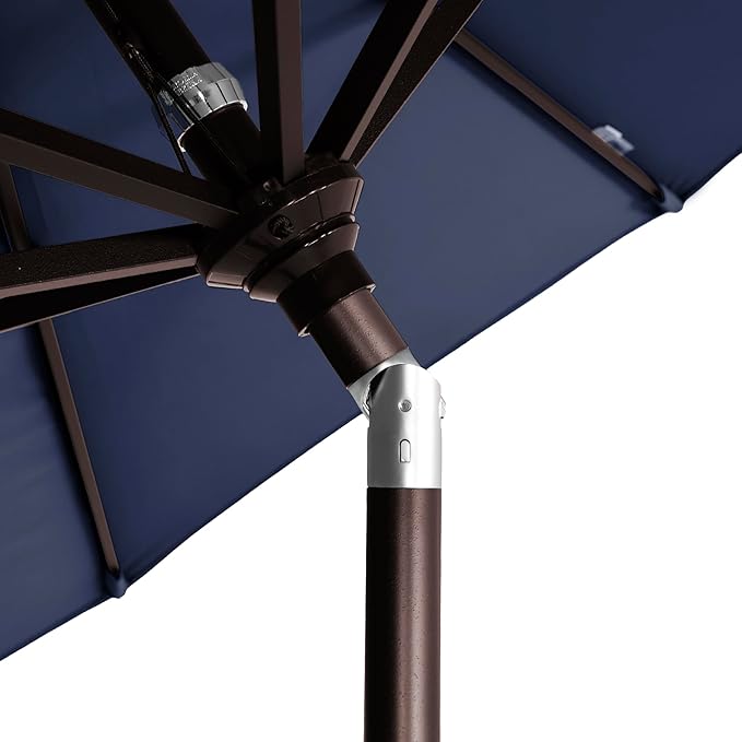 California Umbrella 5-Year-Non-Fading, 9Ft Premium Patio Umbrella, Hand-Crank, Button-Tilt, Bronze Frame, Solution Dyed Navy Fabric