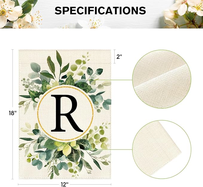AVOIN colorlife Monogram Letter R Floral Garden Flag 12x18 Inch Double Sided Outside, Family Last Name Initial Yard Outdoor Decoration