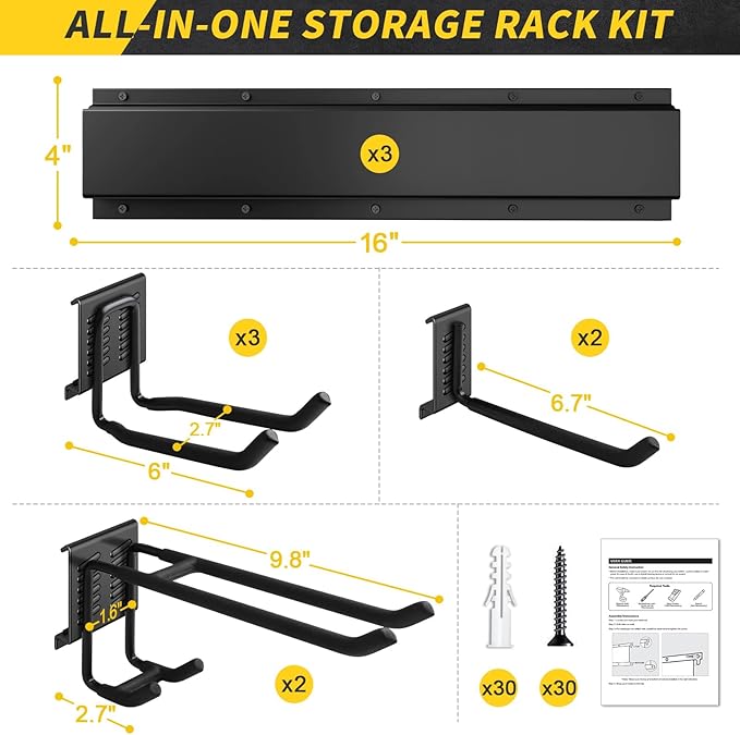 UUP 48" Garage Tool Organizer Wall Mount, 440lbs Garden Garage Storage Garage Organization with Adjustable Heavy Duty Hanging Hooks, Yard Rack Hanger System Shovel Rake Broom Ladder Holder, Men Gift