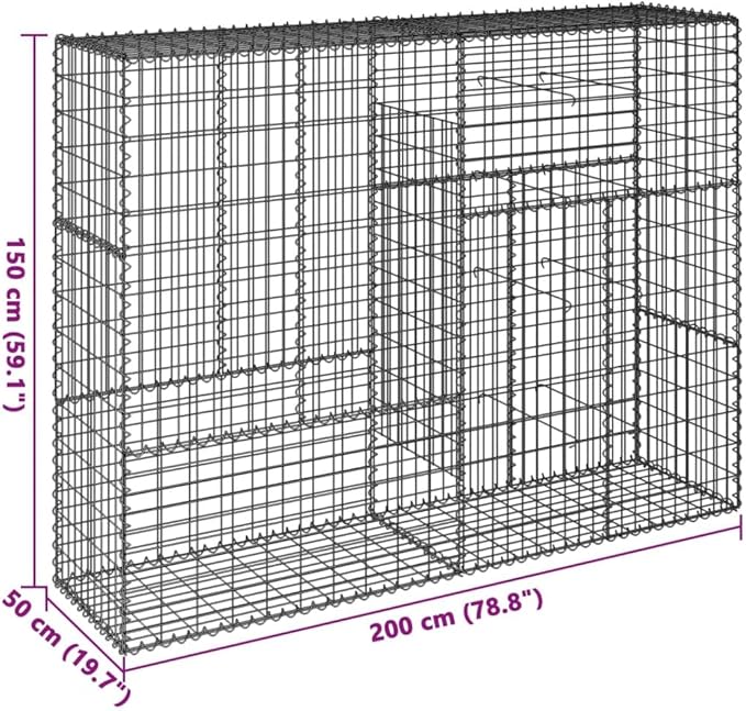 Galvanized Iron Mesh Gabion Basket with Cover 78.7"x19.7"x59.1" Large Outdoor Raised Garden Bed Planter Box for Landscaping, Retaining Walls & Privacy Screens