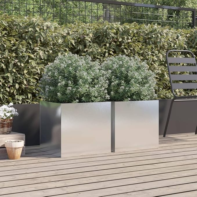 Planters,Multifunctional Raised Bed,Plant Privacy Fence,Balcony Planter Beds,Herb Planters,Greenhouse Planter,for Herbs,Flowers,Outdoor,Vegetables,2 pcs Silver 16.5"x15.7"x15.4" Stainless Steel