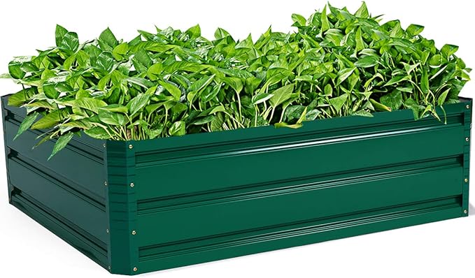 Giantex Planter Raised Bed, Metal Plant Growing Container for Vegetable Flower, Outdoor Patio Lawn Garden Beds Box, Dark Green, Easy Assembly (40”Lx32”Wx12.0”H)