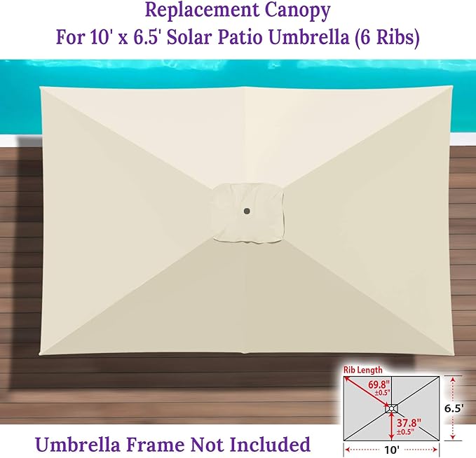 BenefitUSA Top Cover Replacement Umbrella Canopy for 10ft x 6.5 ft 6 ribs Patio Umbrella Outdoor Market (Canopy Only)