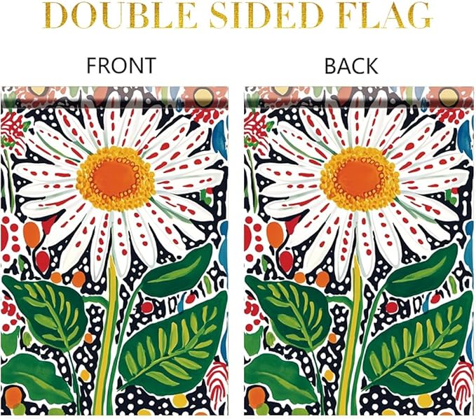 Daisy Garden Flag 12x18 Inch Double Sided Outdoor Yard Banner Bright White Flower with Colorful Leaves Spring Summer Floral Decoration for Porch Patio Lawn Garden Decor
