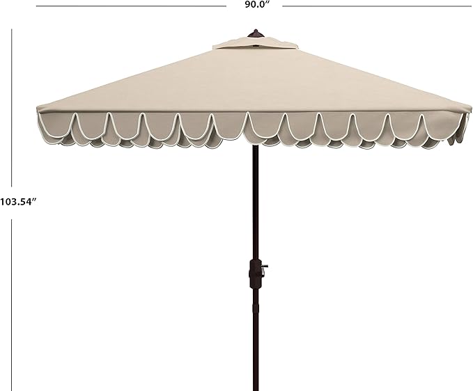 Safavieh Outdoor Elegant Valance White and Black 7'6" Square UV Protected Umbrella, White/Black