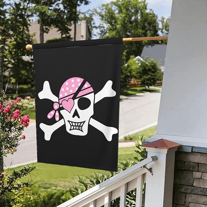 Siiuuol Pink Girl Pirate Skull Garden Flag 28 X 40 In Outdoor Outside Mini Yard Flag House Flags Banner Farmhouse Sign For Home Garden Decoration