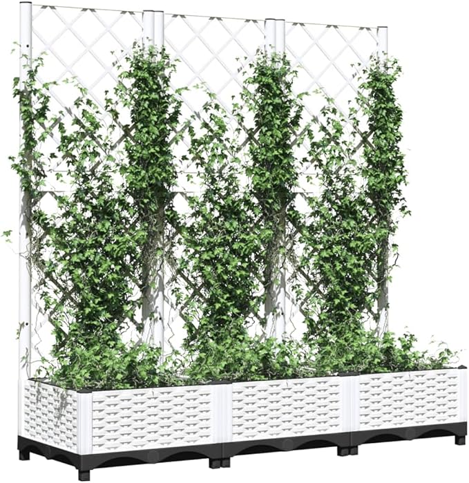 Garden Planter with Trellis White 47.2"x15.7"x47.8" PP Raised Garden Bed Outdoor Elevated Planter Box for Climbing Plants, Durable Polypropylene Material for Tomatoes, Peas, Roses