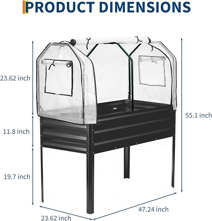Garvee Large Raised Garden Bed with Cover, 48x24x55 in Galvanized Elevated Planter Box with Legs, 400Lb Capacity for Patio, Balcony, Yard