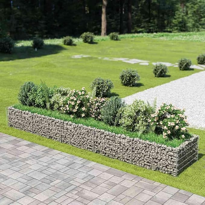 vidaXL Gabion Raised Bed - Durable Galvanized Steel Garden Planter/Flower Bed - Weather- Outdoor Planter with High Load Capacity - 177.2"x35.4"x19.7"