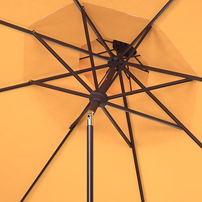 SAFAVIEH 9ft Outdoor Patio Umbrella, Round, Double Top, Milan Fringe, Yellow & White, Crank, Button Tilt, UV Resistant for Deck, Backyard, Poolside (PAT8208D)