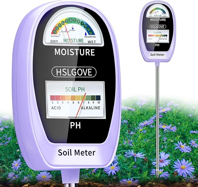 HSLGOVE Soil Test Kit, 2-in-1 Soil Moisture Meter/Soil PH Meter, Dual Screen Soil Tester, Soil Moisture Meter for Plants Watering/Gardening for Lawn,Farm Indoor&Outdoor Use-PalePurple