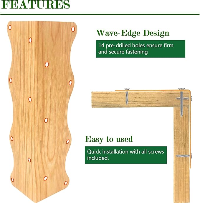 8-Pack Wood Grain Raised Garden Bed Corner Brackets, 11"x3"x3" Metal Corner Supports with Screws, Heavy-Duty Wave Edge Connectors for DIY Wooden Planter Boxes