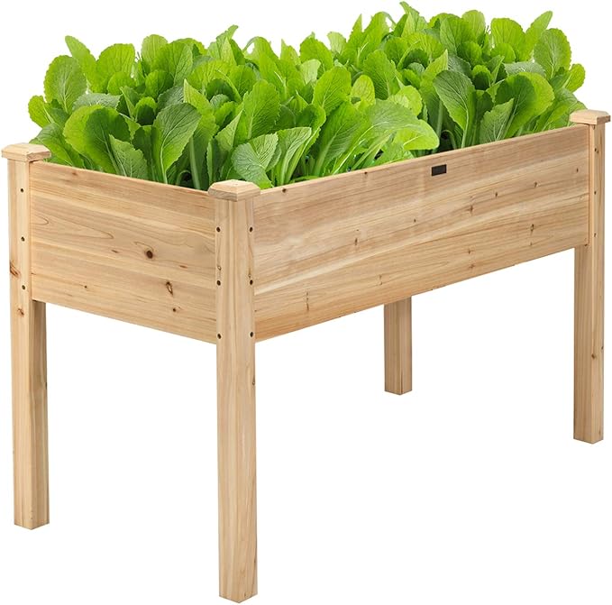 Giantex Raised Garden Bed, Wood Planter Box with Legs, Drain Holes, Elevated Garden Bed for Vegetables, Standing Garden Container Planter Raised Beds for Backyard, Patio, 49" Lx23 Wx30 H