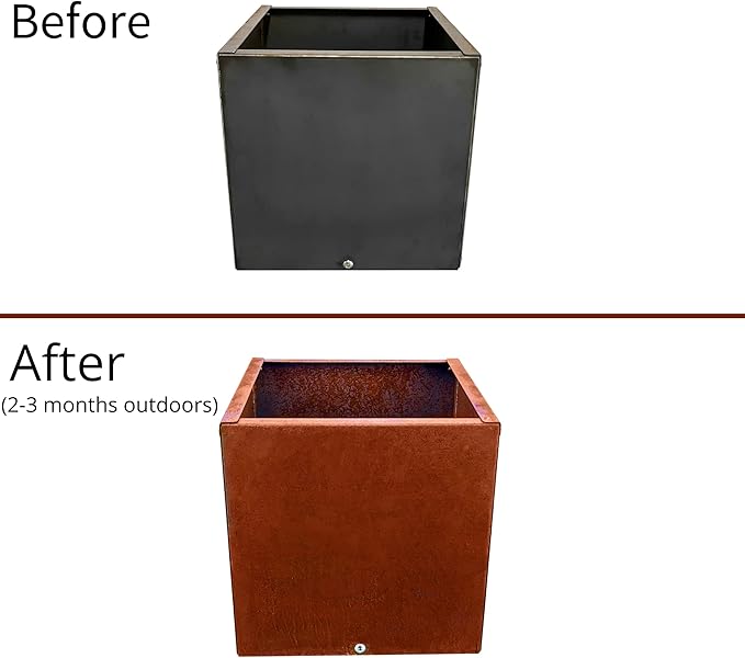 DIY CARTEL Corten Steel Cube Outdoor Planter Box, Rustic & Modern Farmhouse Design, Large Raised Metal Garden Bed for Commercial & Residential Use (12in x 12in)