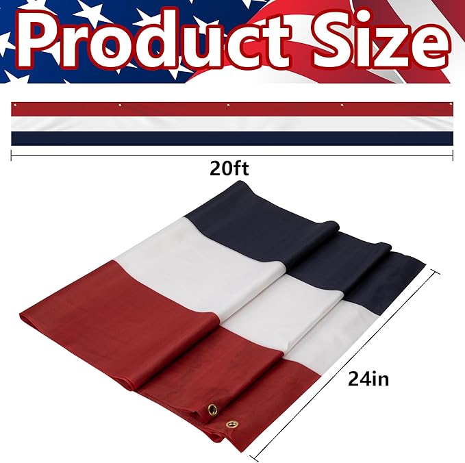 EBaokuup 2 Pack 20x2 Ft Large Patriotic Bunting US Flag Decorations-Double Sided Printed 4th of July Banner Decor Red,White & Blue Stripe Flag-American Patriotic Bunting Flags Hanging for Independence Day Outdoor Porch Garden
