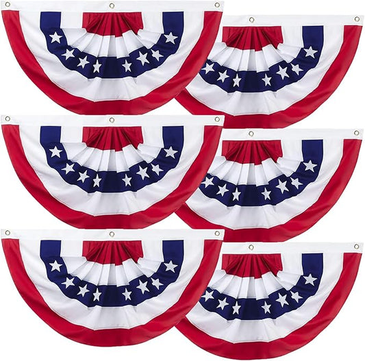 1.5x3 Ft American Flag Bunting - 4th of July Decorations Outdoor USA Pleated Fan Flag - Patriotic Half Fan Bunting Flags for Porch Garden Decor (Set of 6)