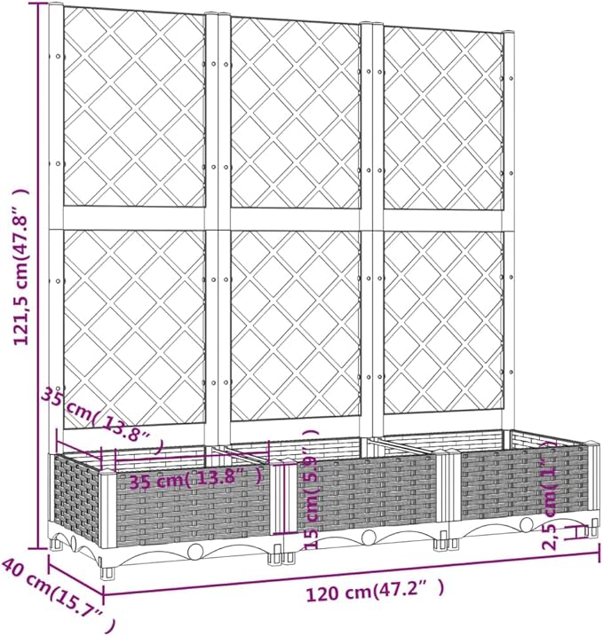 Garden Planter with Trellis Brown 47.2" x 15.7" x 47.8" Outdoor Raised Garden Bed Elevated Planter Box for Climbing Plants, Flowers, and Vegetables - Weather-Resistant PP Material