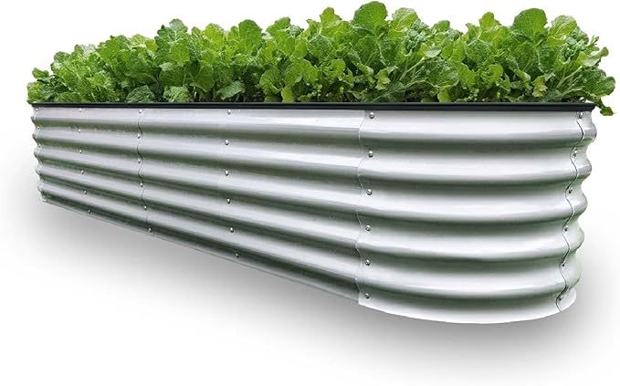 Raised Garden Beds for Vegetables Flowers Herbs (Silver-8x2x1.4FT-1Pack, Oval)