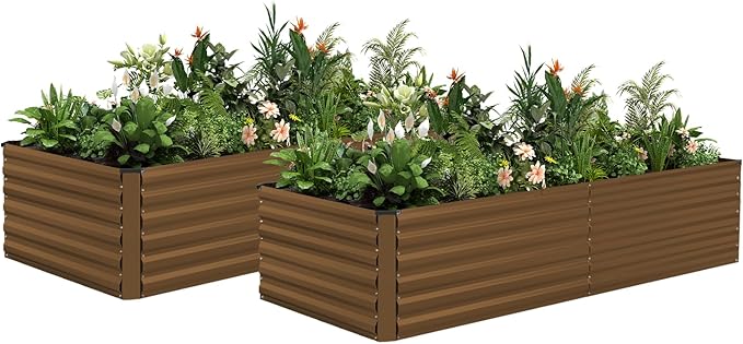 8x4x2 ft Outdoor Raised Garden Bed, Large Metal Planter Raised Beds, Planters for Outdoor Plants for Vegetables, Flowers, Herbs, Fruits, and Succulents.(2 Pcs)