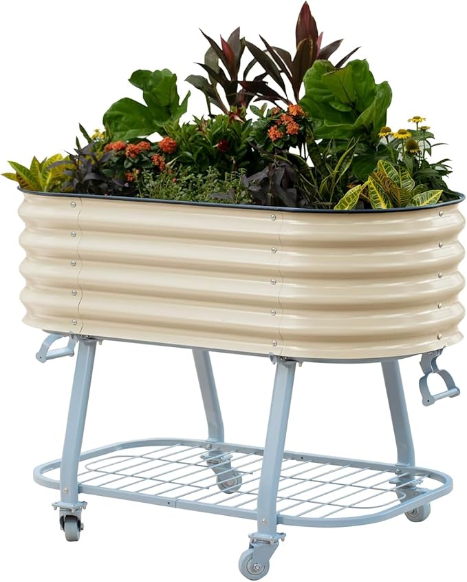 Vego garden 2' x 4' Raised Garden Bed with Legs and Wicking Cell System - S Series, Perfect for Gardening Vegetables, Herbs, & Flowers - Outdoor & Indoor Elevated Planter Box - Pearl White