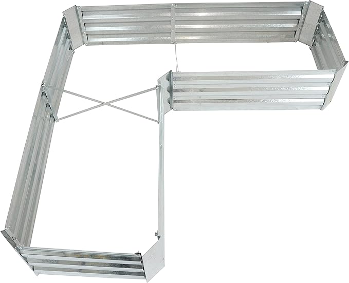 Sunnydaze 11.75" H Raised Metal Garden Bed - Galvanized Raised Garden Bed Outdoor for Vegetables and Flowers - Silver - L-Shaped