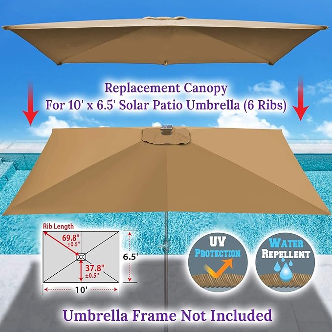 BenefitUSA Top Cover Replacement Umbrella Canopy for 10ft x 6.5 ft 6 ribs Patio Umbrella Outdoor Market (Canopy Only)