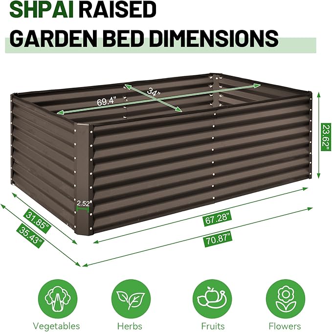 Galvanized Raised Garden Bed, 8X4X1.5FT Outdoor Metal Planter Box Raised Garden Bed, Raised Bed Planters, Large Elevated Raised Beds for Gardening Vegetables Fruits Herbs Flowers -Brown