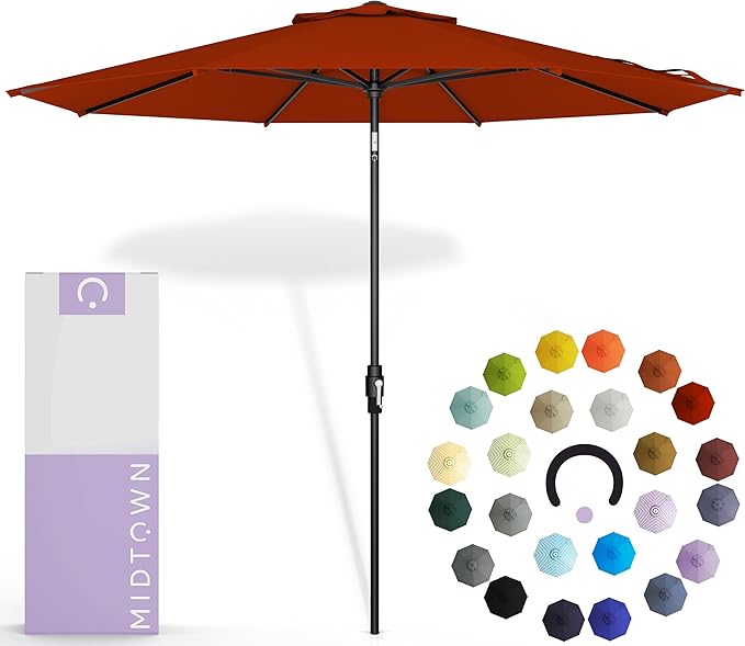 Midtown Umbrellas – The Swilt 10 Ft Patio Umbrellas with 360° Swivel & Tilt Mechanism, 8 Fiberglass Ribs & Terylast Polyester Fabric for Backyard, Deck, Pool & Cafes - Apple Canopy, Black Pole