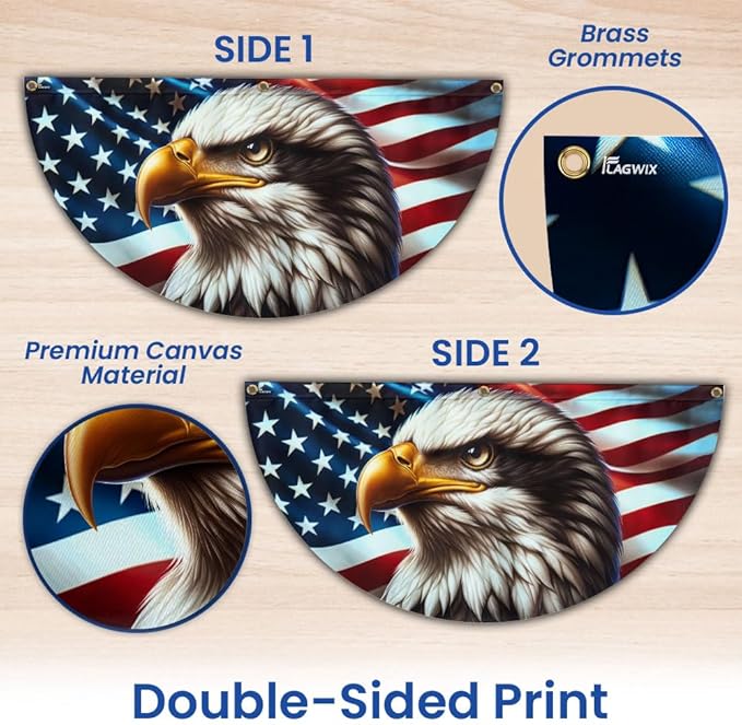 American Flag Patriotic Eagle American Non-Pleated Fan Flag TQN2879FL, 1.5x3 ft, 2 Pack Suitable for Outdoor and Indoor