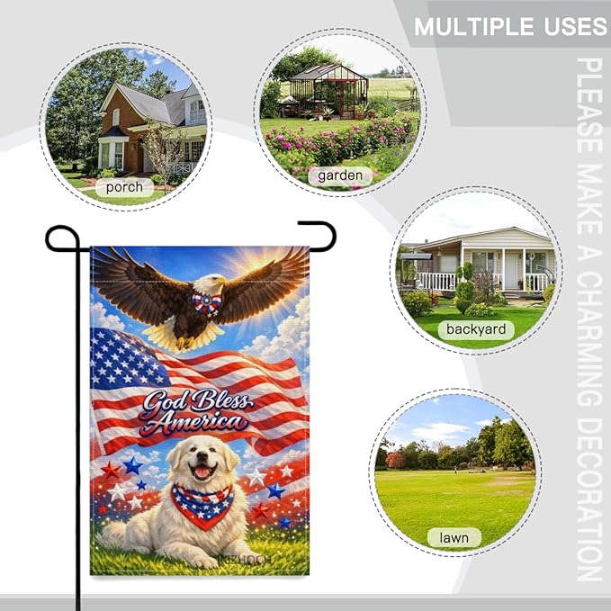Patriotic Great Pyrenees Garden Flag 12x18 Inch,American Independence Day Outdoor Yard USA Flag Funny Animal,Red White Blue 4th of July Lawn Porch Double Sided Outside Decor