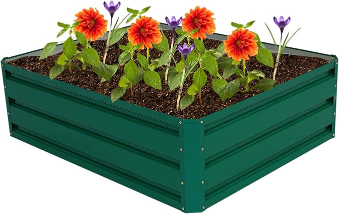 Giantex Planter Raised Bed, Metal Plant Growing Container for Vegetable Flower, Outdoor Patio Lawn Garden Beds Box, Dark Green, Easy Assembly (40”Lx32”Wx12.0”H)