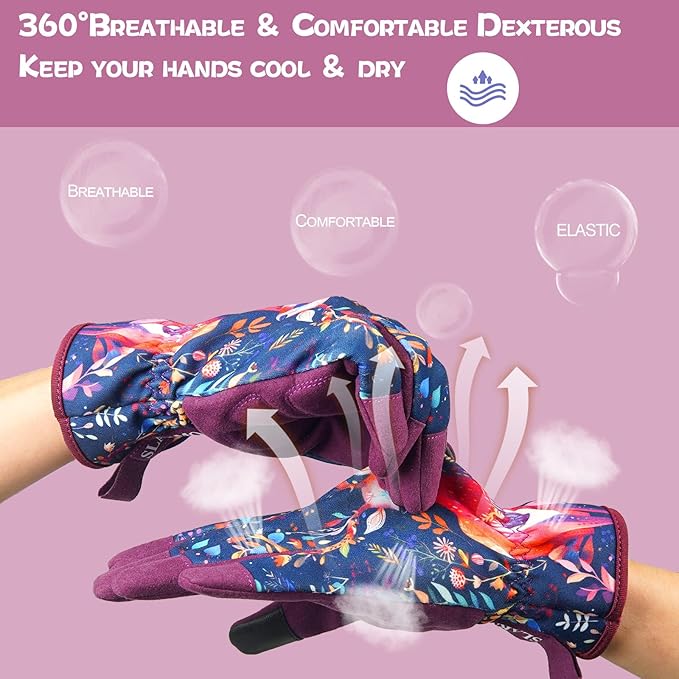 Leather-Gardening-Gloves for Women,Thorn-Proof Work-Gloves for Weeding,Digging,Planting,Pruning Yard garden Gloves