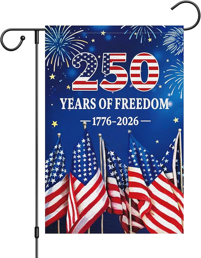 250th Anniversary Garden Flag 12x18 Inch Burlap，Freedom Yard Sign 4th of July Double-Sided 1776-2026 Commemorative Yard Flag Patriotic Outdoor Decoration