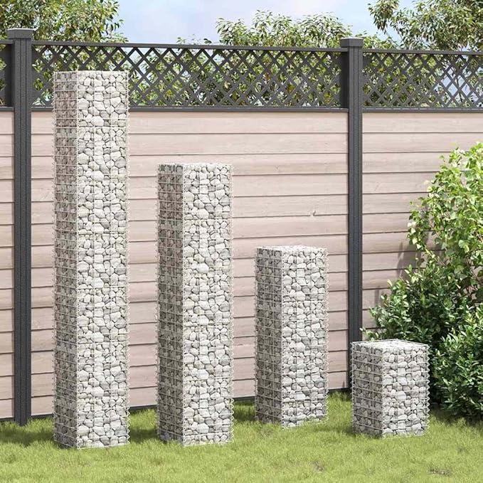 Gabion Raised Bed Silver Iron, 11.8x11.8x78.7 Inch Outdoor Metal Planter for Flowers & Vegetables, Powder-Coated