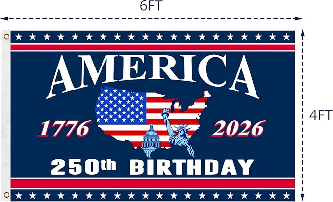 250th Anniversary American Flag - 4x6 Ft Double Sided 3 Layers Patriotic Flags - 4th of July Decorations Independence Day 250th Anniversary Flag for Indoor Outdoor Decoration